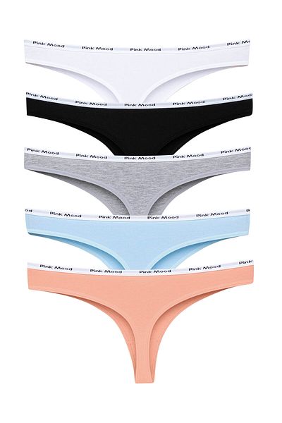 pink mood Beli Band Elastic Cotton Sexy Thong 5 Pack
