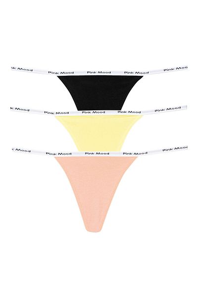 pink mood Thin Band Rubber Cotton Sexy t Thong 3' Pack