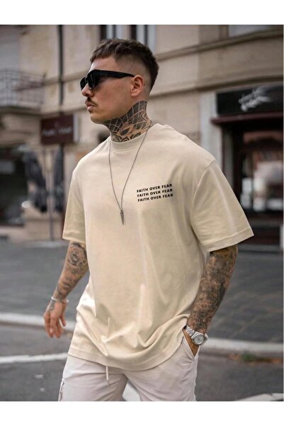 WNWGKN Muška crna Faith preko Štampano Oversize kroj T-shirt