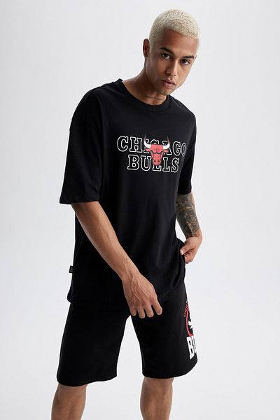 DeFacto Μπλουζάκι με στάμπα DeFactoFit NBA Chicago Bulls Boxy Fit Crew Neck