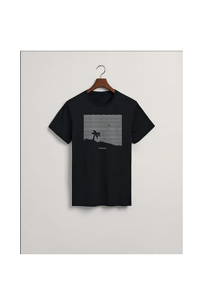 MarkaTurko Tricou cu design special din bumbac pieptănat negru cu imprimeu Beach 105
