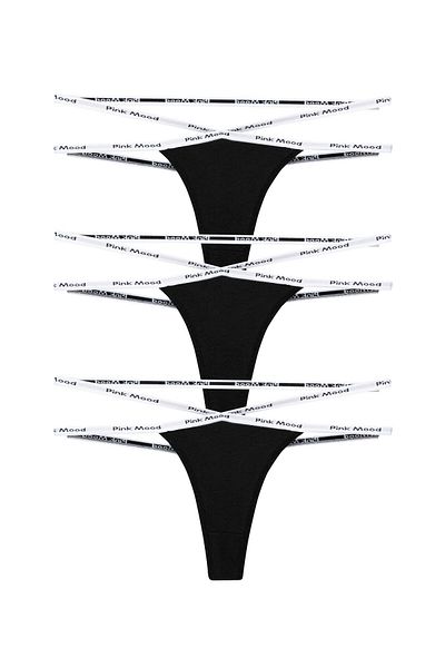 pink mood Double Rope Detailed Cotton Sexy Sports Thong 3 Pack