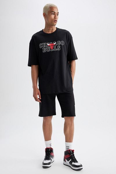 DeFacto Μπλουζάκι με στάμπα DeFactoFit NBA Chicago Bulls Boxy Fit Crew Neck