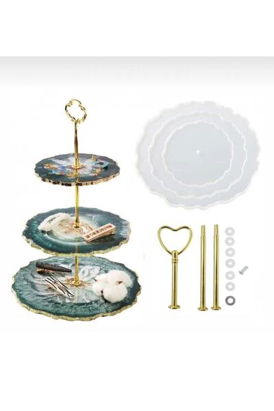 adarya Epoksi Reçine Yuvarlak Kek Standı Kalıbı Seti