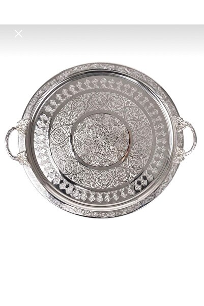 Değerli Nikelajlı Kulplu Bakır Tepsi 35cm