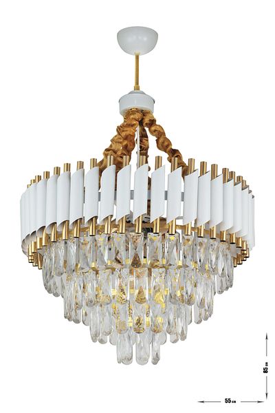 Avizemoda Palmira 55 Piece Prism Cut Crystal Stone Luxury Living Room Chandelier - (White-Gold)