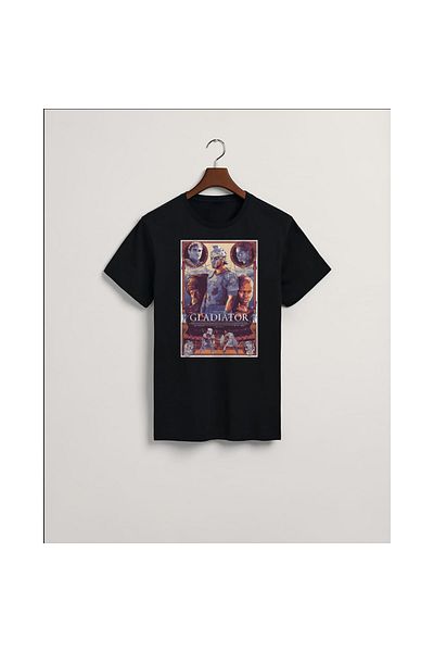 MarkaTurko Tricou unisex din bumbac pieptănat cu design special Gladiator Black 305-41