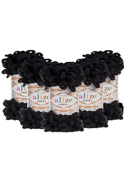 Alize Puffy El Örgü Ipliği 5'li Paket Siyah 1060 - 100 Gr. 9 Mt. Parmak Örgü Ipi