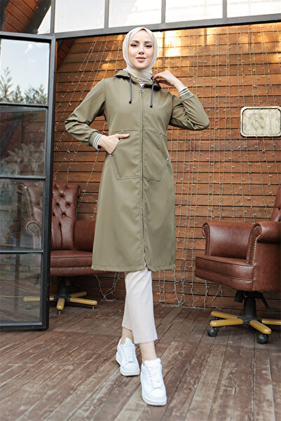 benguen 1265 Cep Detaylı Trençkot Haki