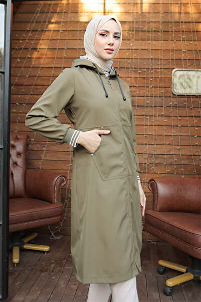 benguen 1265 Cep Detaylı Trençkot Haki