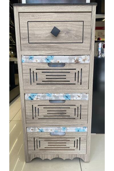 En Ucuz Mağaza Gri 4 Çekmeceli Ahşap Sebzelik Komidin 86x39x31 Cm