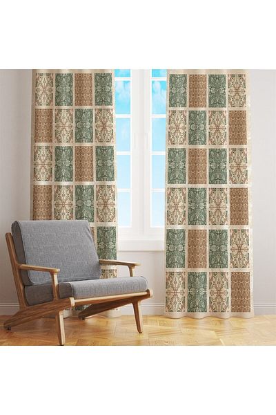 ERİZA Kids Children's & Baby's Room Curtain Motif Patchwork Patterned Background Curtain, Blackout Curtain Brown