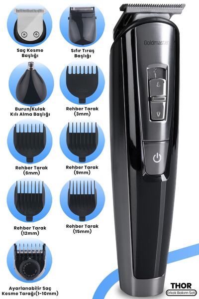 GOLDMASTER Thor Kablolu Kablosuz Islak Kuru 9 In 1 Erkek Bakım Seti Gm-9114