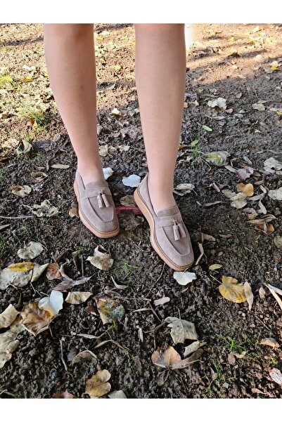 a ayak&kabım official Genuine Leather Beige Daily Women's Shoes Loafer Eva So...
