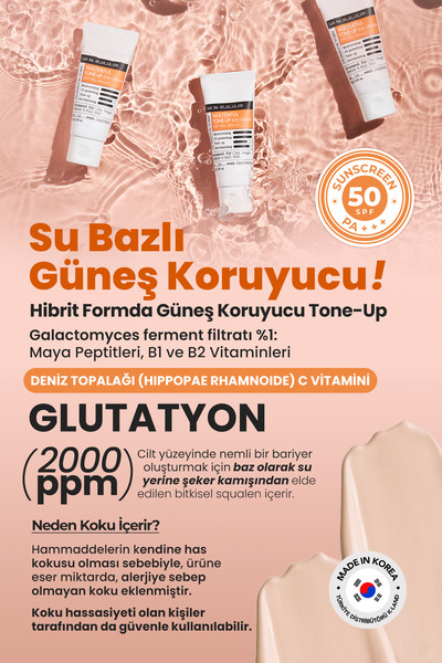 DERMA FACTORY Şeftali Tonlu, Ton Eşitleyici Suya Dayanıklı Vegan Güneş Kremi Derma Factory Waterful Sun Cream 50GR