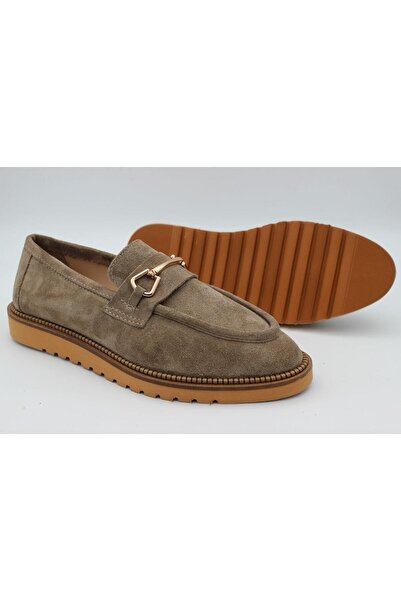 a ayak&kabım official Genuine Leather Beige Gold Buckle Casual Women's Shoes ...