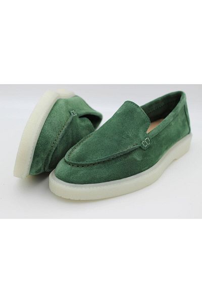 aayak&kabımofficial Genuine Leather Green Women's Casual Shoes Ballet Loafer Moccasin