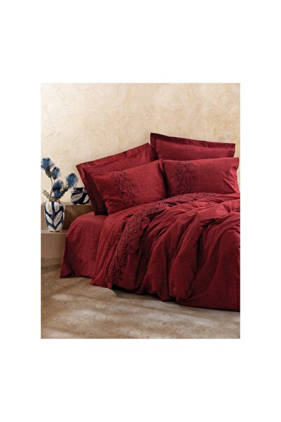 Cotton Box Plain Çift Kişilik Nevresim Takımı Sooty Bordo
