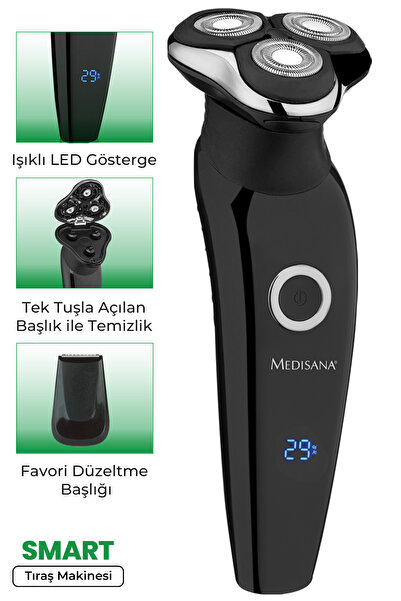 medisana Smart Alman Tasarım Led Ekranlı Esnek Oynar Başlıklı Ipx5 Islak Kuru Şarjlı Tıraş Makinesi