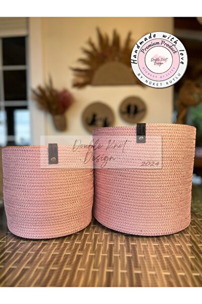 DOUBLE KNOT DESİGN 2li Saksı Sepet. Açık Pembe Banyo, Mutfak, Çocuk Odası Düz...