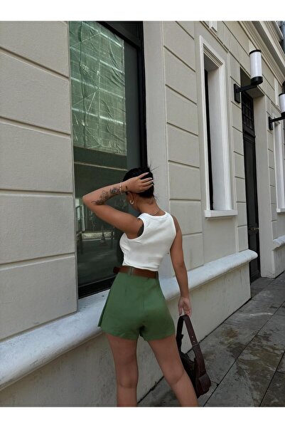 LB Laluna Butik Fustă mini cu curea plisată și pantaloni scurți pentru femei