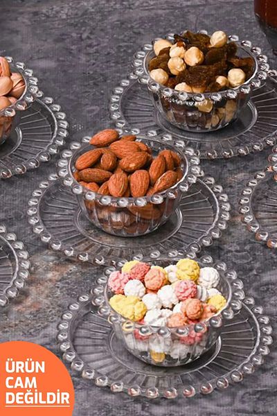 KARADAĞ HOME 12 Piece Beaded Snack Bowl Set Acrylic Transparent Breakfast Bowl, Turkish Delight Bowl, Presentation Bowl Plate