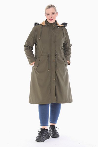 VETRE Women's Large Size Furry Khaki Long Coat 1047