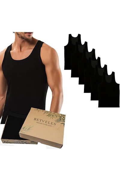 CAPROSE Set of 6 Men's 100% Cotton High Quality Black Combed Cotton Undershirt (boxed) with dowry, gift
