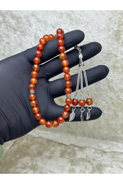 grs oyuncak 33 Pieces Red Natural Stone Agate Prayer Beads - Special Cone