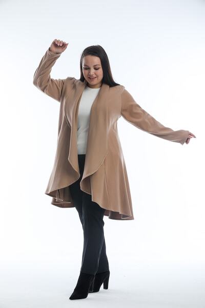 Pitti Kadın Big Size Camel Bej Astarsız Kaban 70362