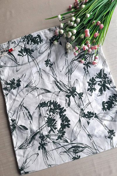 Emtory Home Pâine cu flori verzi - Geantă de pâine cu snur cu curea 50x40cm