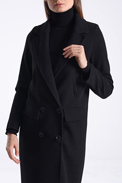 Pitti Women's Black Buttoned Lined Coat 70569