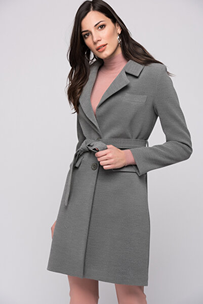 Pitti Women's Gray Short Buttoned Tied Coat 70521