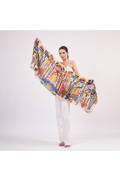 Nomads Felt Voile Silk Scarf| 55x180 cm| Nomads Art Pattern 2| Nomads Felt