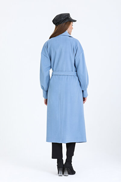 Pitti Women's Indigo Balloon Sleeve Lined Long Coat 70616