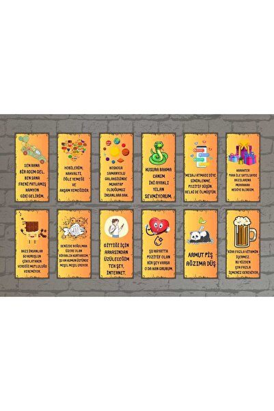 Hayal Poster Komik Duvar Yazıları 12 li mini 10x20cm tablo seti