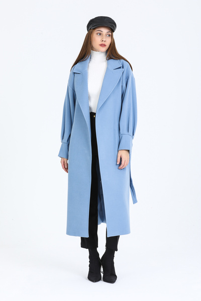 Pitti Women's Indigo Balloon Sleeve Lined Long Coat 70616