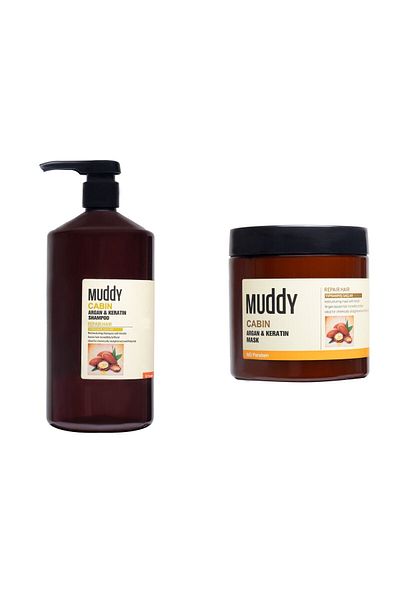 Muddy Argan and Keratin Cabin Shampoo - 1000 ml and 500 ml Mask
