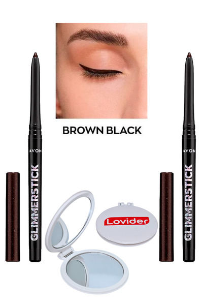 AVON Glimmersticks Asansörlü Göz Kalemi Brown Black 2'li + Lovider Cep Aynası Hediye