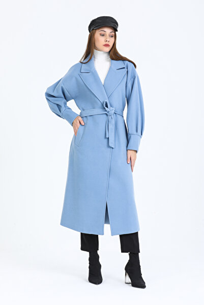Pitti Women's Indigo Balloon Sleeve Lined Long Coat 70616