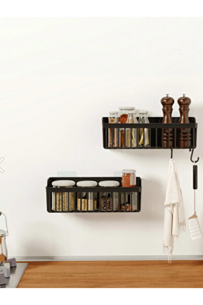 LÜKSALAN Siyah Yapışkanlı Duvar Raf Siyah 2'li Duvar-dolap Düzenleyici ,bahar...