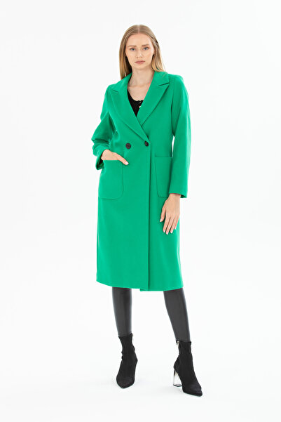 Pitti Women's GRAIN GREEN Stamped Buttoned Coat 70581