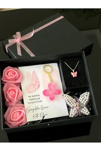 Masalsı Concept 14 February Valentine's Day Butterfly Set in Special Box Concept Special Series Gift for Friend Wife Mother