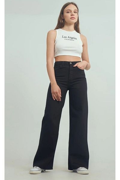 LAMİRA Black Palazzo Wide Leg Flexible Jeans