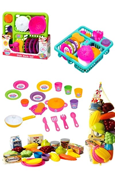 Depomiks Avm Oyuncak Bulaşık Tabak Çanak Seti Filede Meyve Sebze Seti Evcilik...