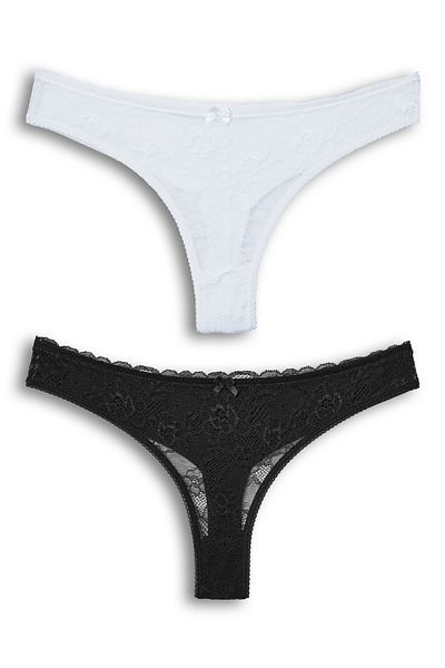 HNX 2-Piece Front Lace Back Double Layer Cotton Thong Women's Panties