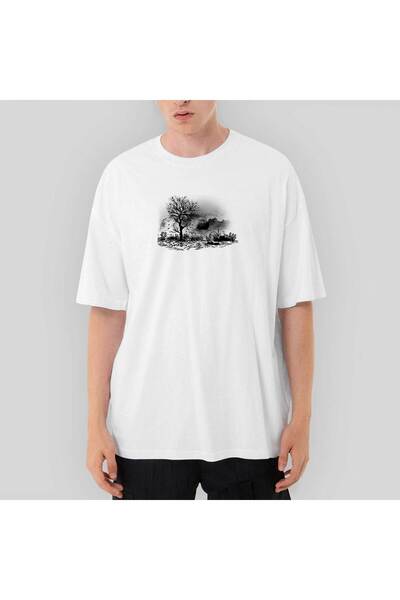 Z zepplin Tricou alb supradimensionat Black Tree Lake