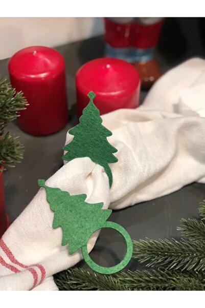 Masalsı Concept Σετ 6 διακοσμητικά χριστουγεννιάτικα δαχτυλίδια και κρίκους από πράσινη τσόχα - Μικτό χριστουγεννιάτικο δέντρο από πεύκο