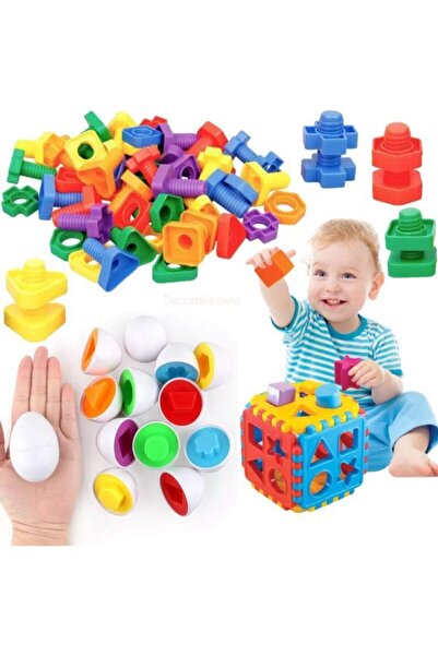 Depomiks Avm Bul Tak Yumurta Eşleme Oyunu + Geometrik Somun Vida Çevirme+ Bul...