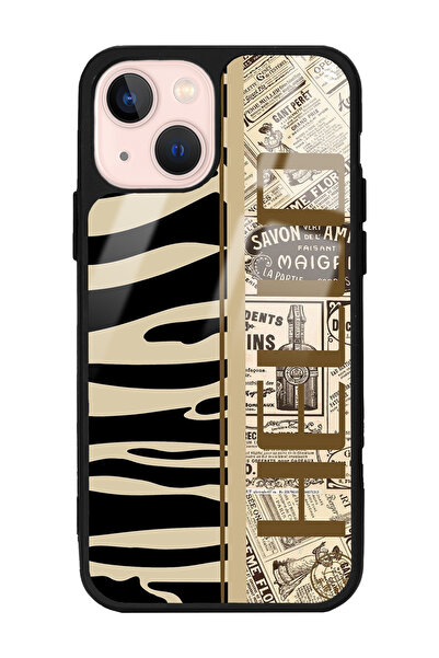 Spoyi iPhone 13 Zebra Gazete Tasarımlı Glossy Telefon Kılıfı
